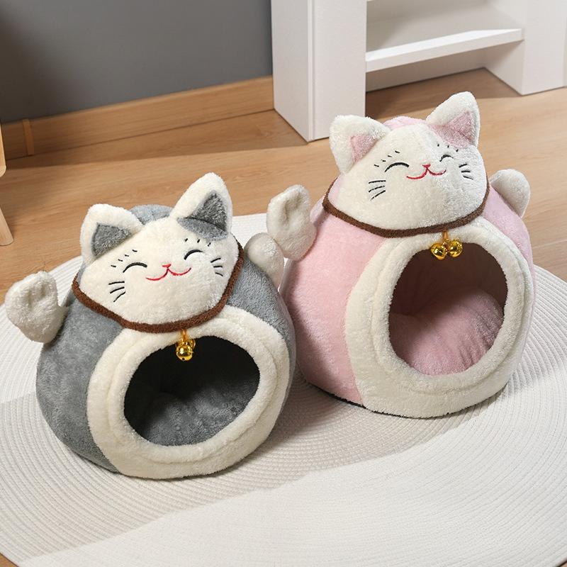 Cat Bed for Indoor Cats - Maneki Neko Cat Cave Bed,Super Soft Calming Pet Bed for Kitten&Puppy,Small Dog,Warm Plush,cat Hideaway
