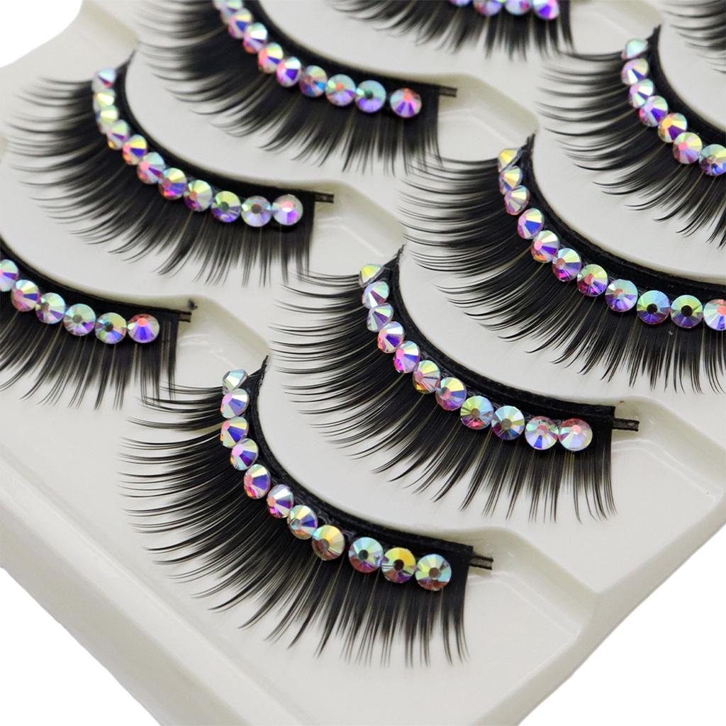 5 Pairs Glitter False Eyelashes with Rhinestones Colored Dramatic Lashes Hard Strip for Costume Photoshoot