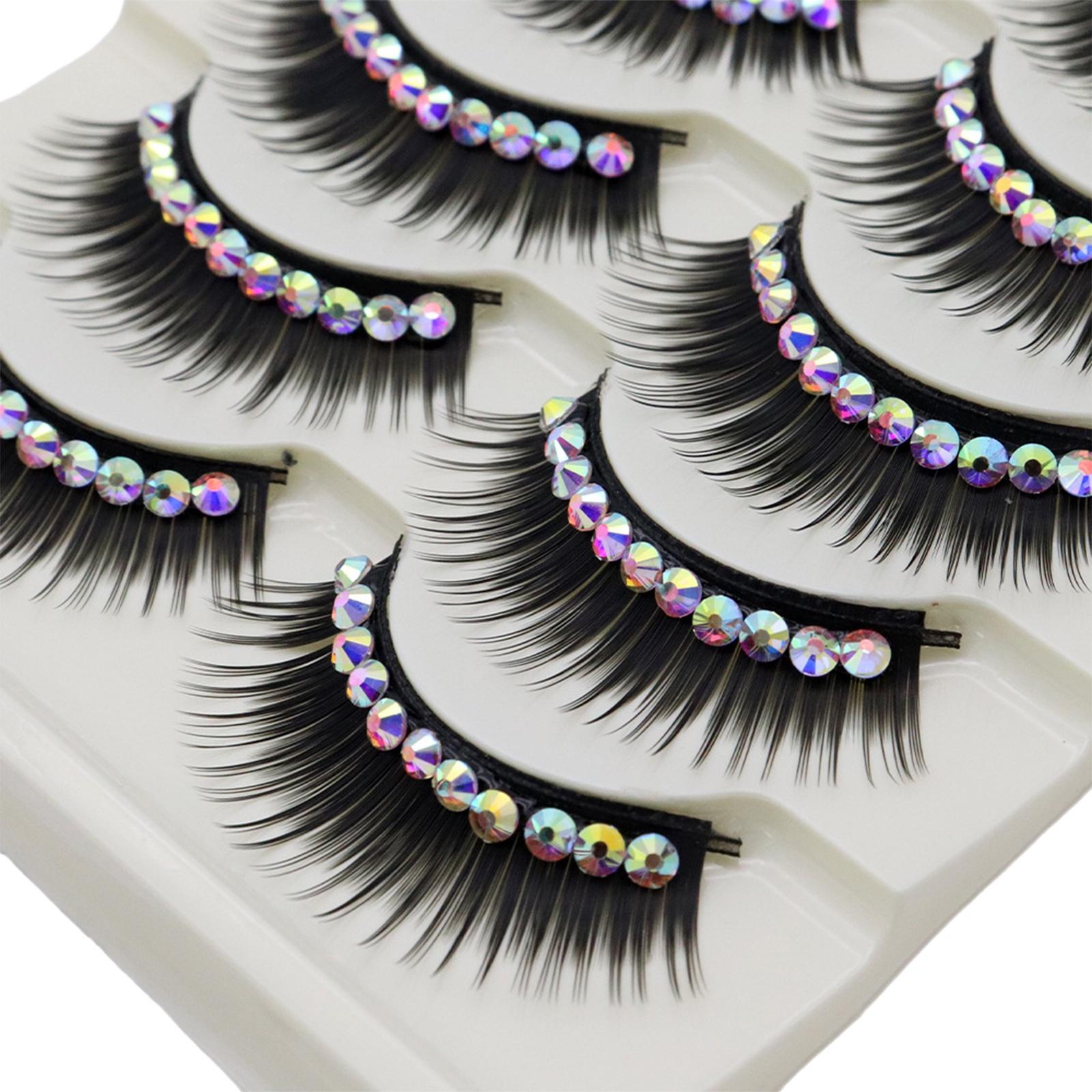 

5 пар блестящих накладных ресниц со стразами, цветные драматичные ресницы, жесткая лента для костюмированной фотосессии One Size