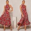 Sexy Neck-mounted Dot Beach Dress For Holiday Summer Casual Sleeveless Floral Printed Long Dress Women Fashion Robe Femme 25765