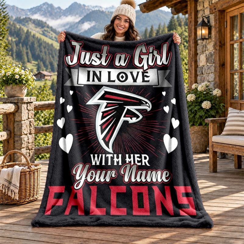 Atlanta Falcons Custom Name Flannel Blanket Personalized Soft Warm Plush Throw Blanket Customized Gift for Family Friends