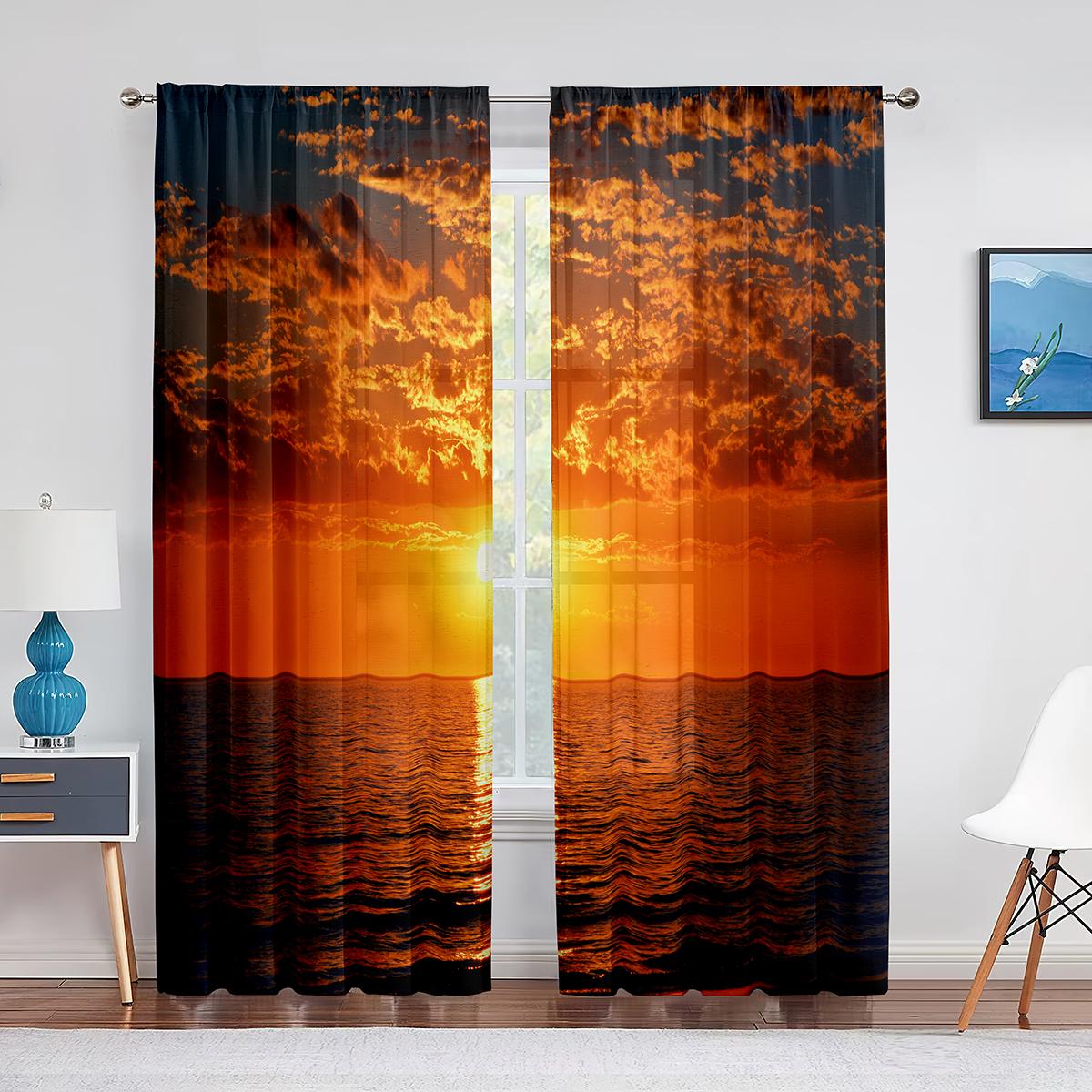 Тропическая прозрачная вуаль занавеска экзотический закат над морским пейзажем кокосовая — фото 4