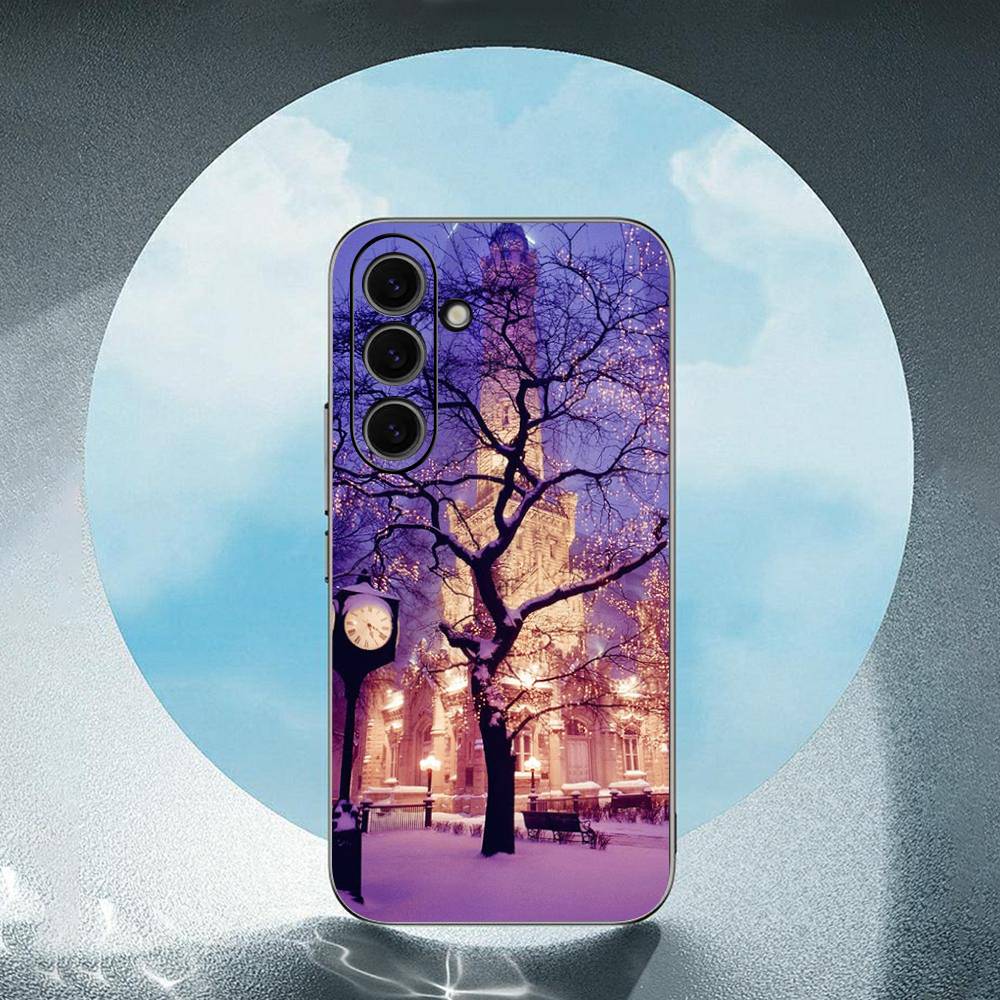 

Winter Snow Mountain Luxury Black Phone Case For Samsung Galaxy S23 S24 S25 Ultra S22 Plus S21 SamsungS20 5G