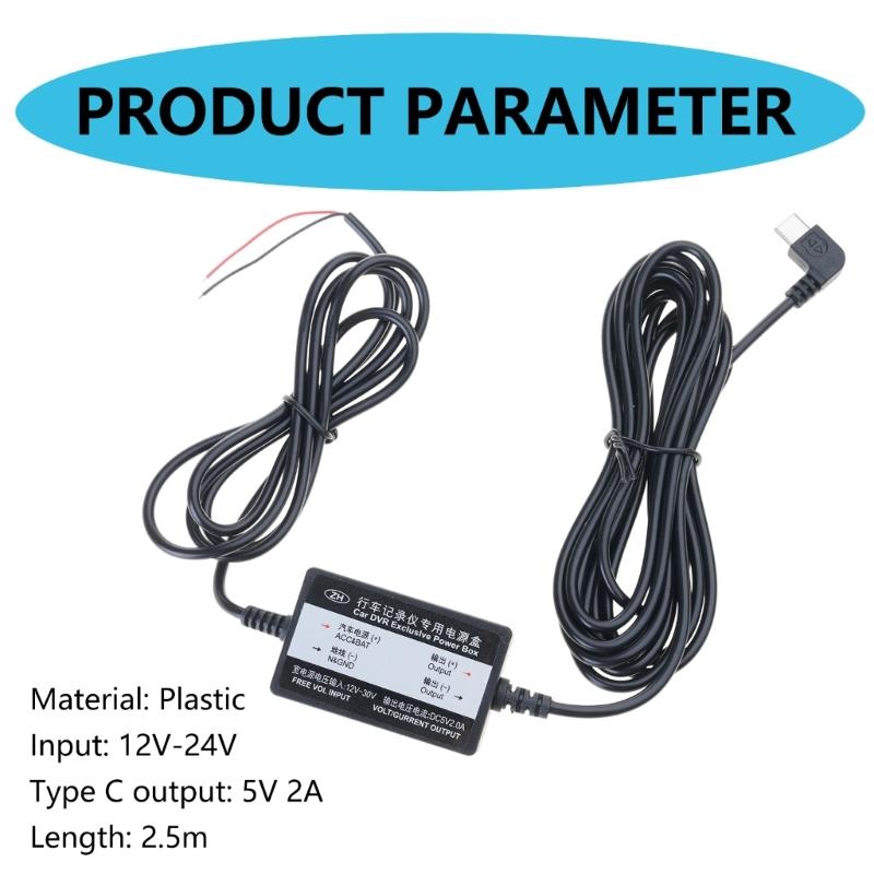 Car Charge Hardwire Cord Cable With Type-C DC 12V 24V to 5V 2A Auto Charging for Dash Cam Camcorder Vehicle DVR