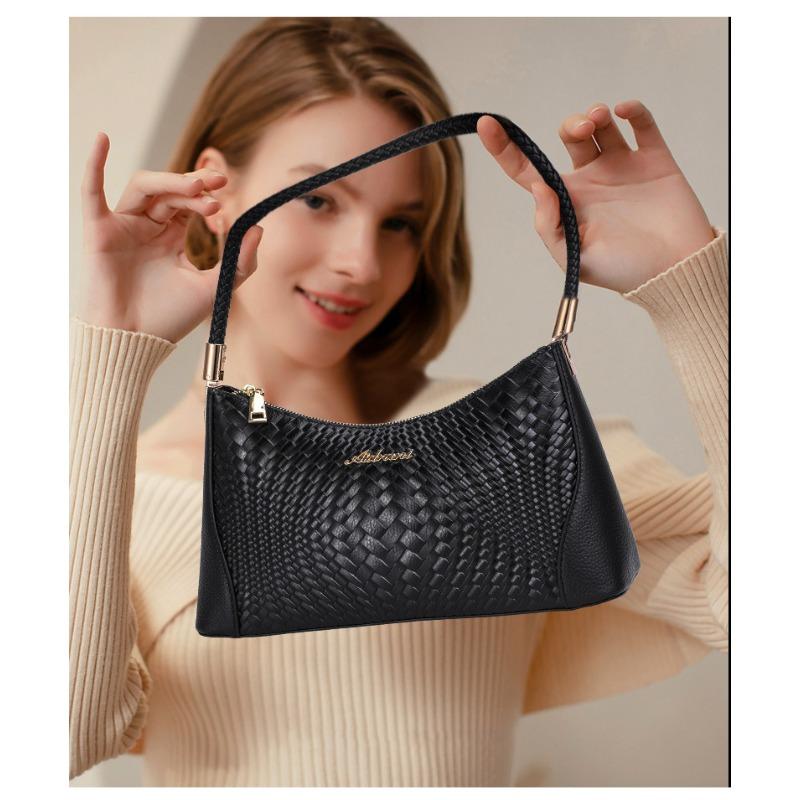 Women's Bag New Trendy High-end Cowhide Woven Bag Fashionable and Versatile Shoulder Bag Temperament Women's Underarm Bag