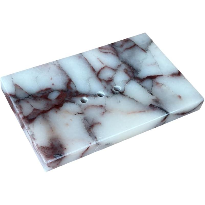 Natural Smooth Real Marble Soap Dish/Facial Sponge Holder/Bathroom Makeup Sponge Tray with Draining Hole (White Carrara)