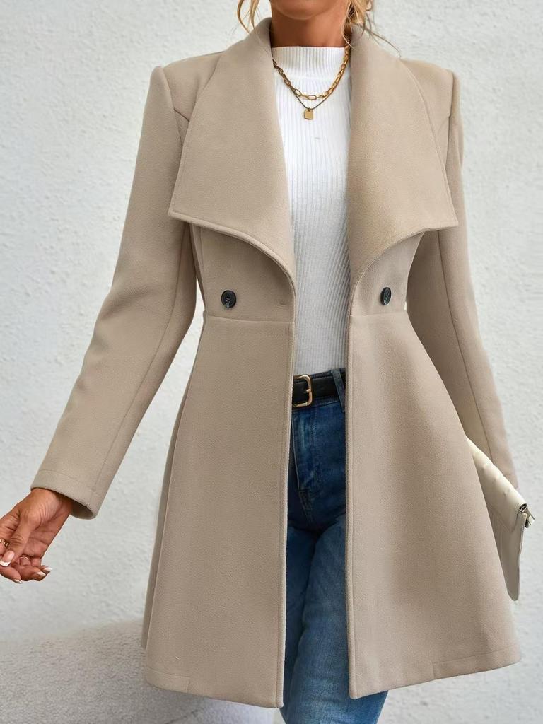 European Autumn/Winter Slim Fit Mid-length Woolen Coat for Women - Elegant Lapel Style