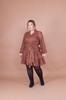 Women's Big Size Dress Plus Size Tan Velvet Floral Patterned Collar Detail Dress
