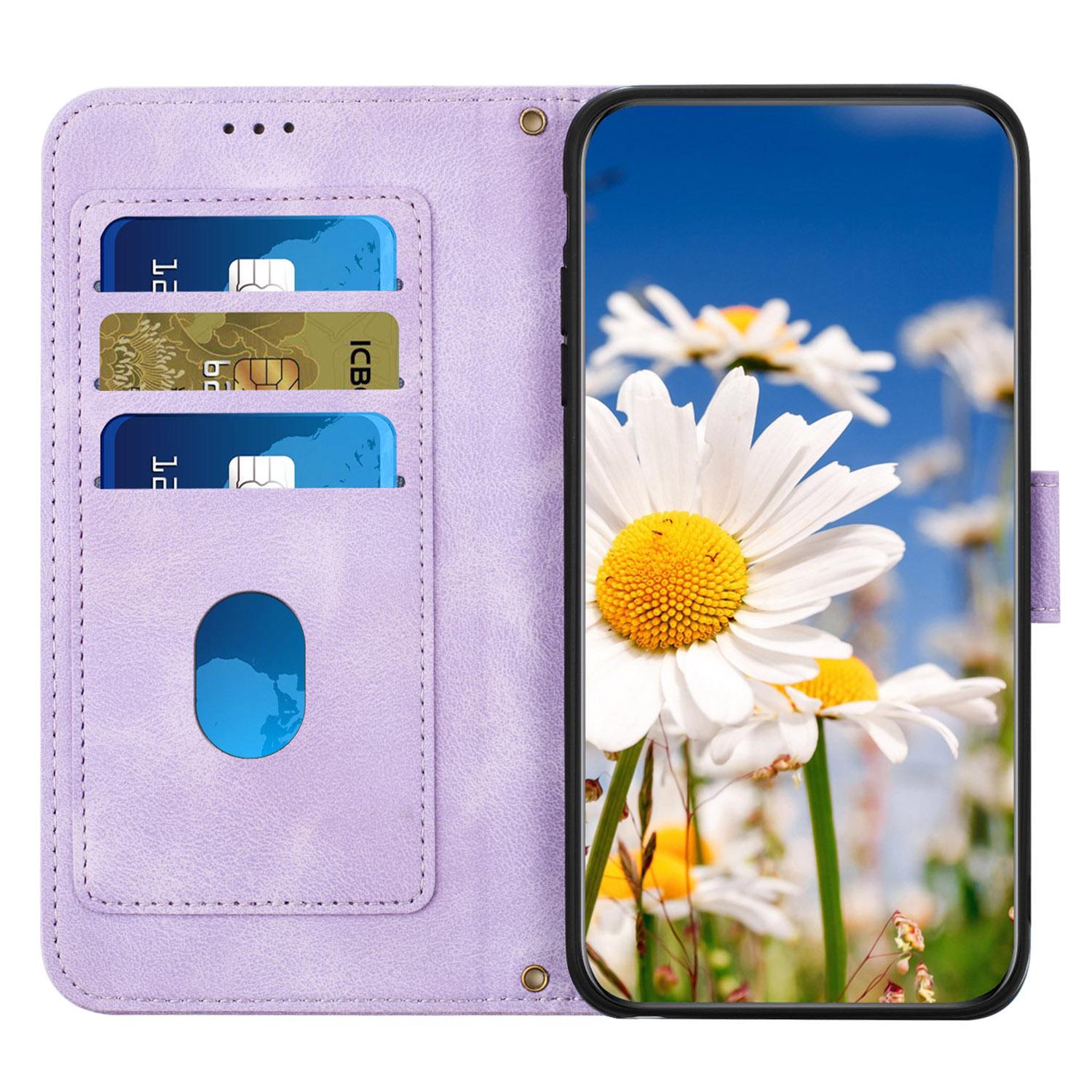 

Flower Pattern Printing Leather Case for iPhone 15,Card Holder Stand Phone Cover Pink