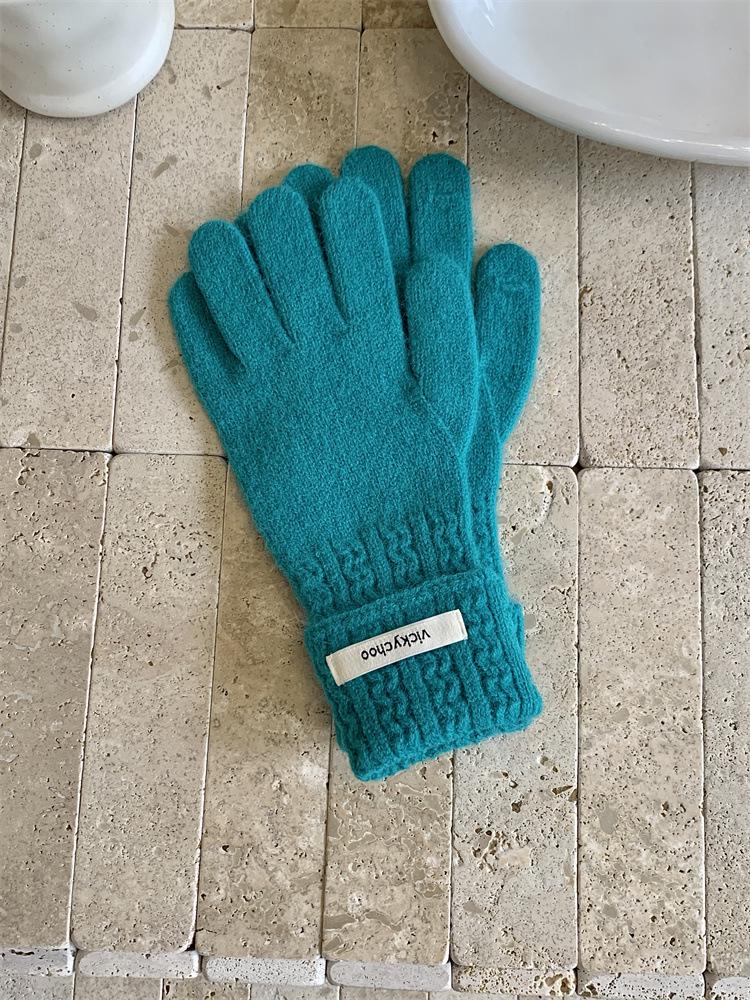 Women's Pink Wool Blend Knitted Gloves - Korean Style Cute Windproof Winter Cycling Gloves
