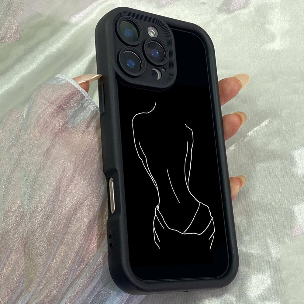 

JT383 Естетичний боді-арт однією лінією для iPhone 17 16 15 14 13 Pro Max Samsung S26 S25 Ultra A17 A07 A56 A16 Xiaomi 15T Redmi 15c Note 14 13 12 М який чохол for iPhone 14 чорний