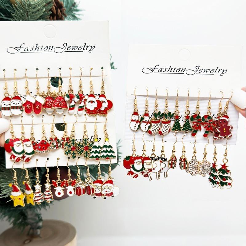 Xiaomi 25Pairs/5Pairs Christmas Series Earrings Cartoon Santa Claus Gingerbread Man Snowflake Alloy Earrings Set Women Christmas Gifts