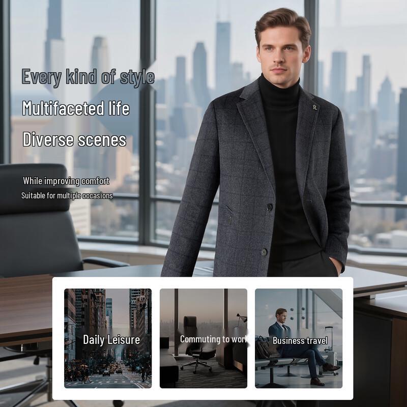MONTAGUT Men's Wool Cashmere Blend Mid-Length Suit Jacket