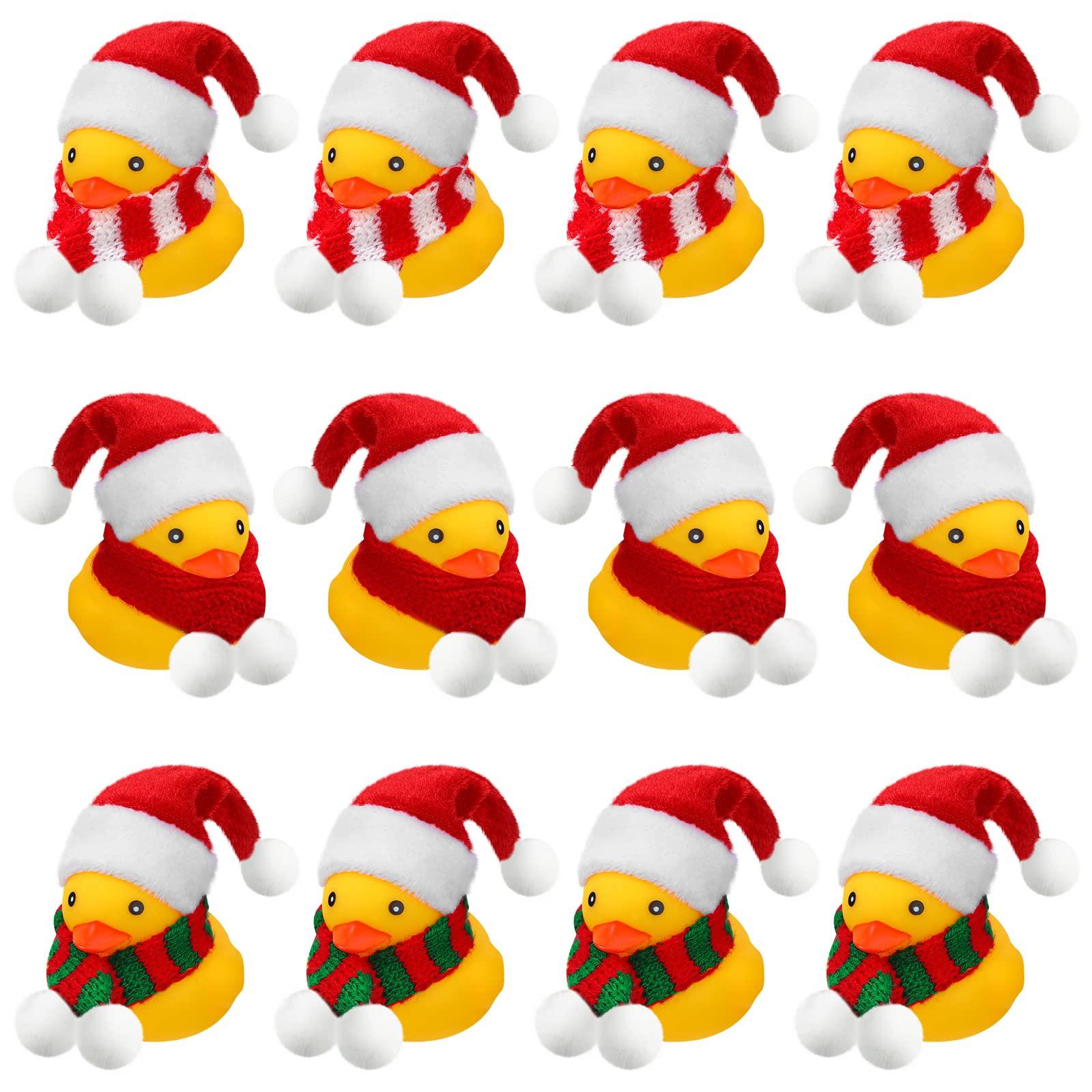 

6/12 Pcs Christmas Mini Rubber Duckies In Bulk With Christmas Hats And Scarf Christmas Rubber Duckies For Christmas Party Winter (As shown-31543)-