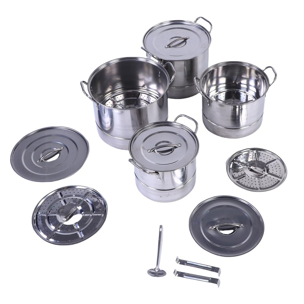 4PCS Stock Pot Set Stainless Steel Induction Cookware Soup Pot with Steam Rack for Kitchen Cooking
