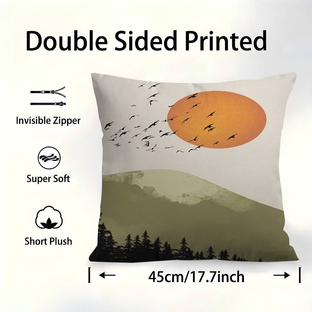 Modern Minimalist Boho Style Trees Birds Sun Landscape Pillow Cover Sofa Cushion Cover Home Room Decoration Children Gift