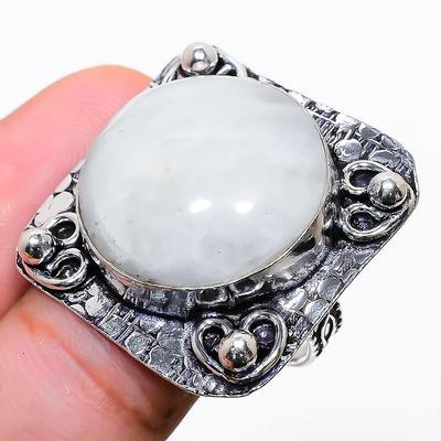 Natural Rainbow Moonstone Gemstone 925 Sterling Silver Ring Size 8.5 W4a81