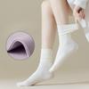Women's Spring and Summer Socks, Solid Color Black Ear-trimmed Mid-calf Socks, Dad Shoes, Versatile Women's Socks