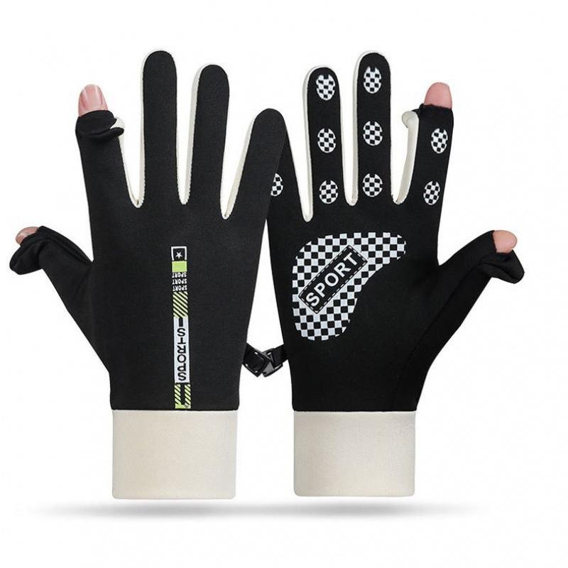 Couple thermal gloves windproof and water-proof elastic autumn and winter velvet women's open fingers for outdoor riding