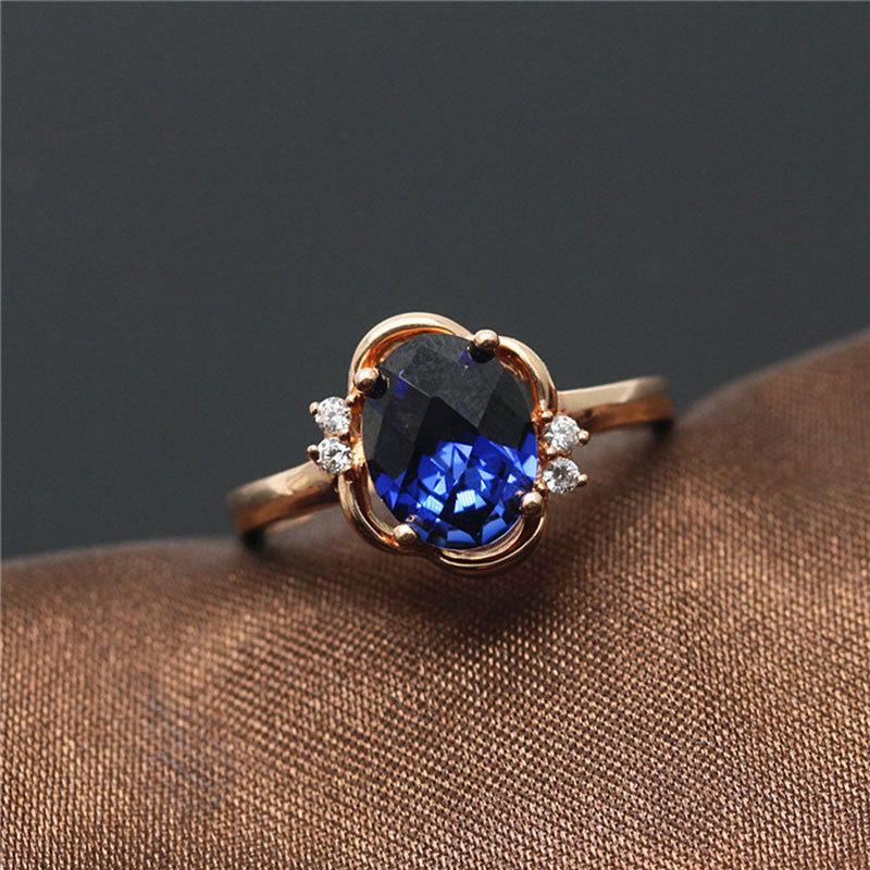 Purple Gold Inlaid With Natural Sparkling Blue Stone Temperament Elegant And Exquisite Rose Gold Plated Open Ring