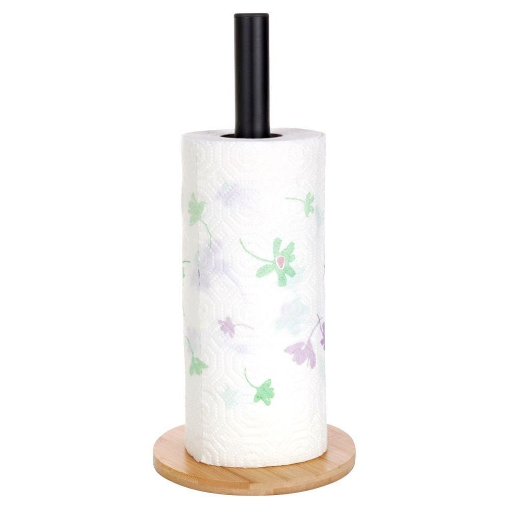 Black Metal Bamboo Kitchen Rack For Paper Towels