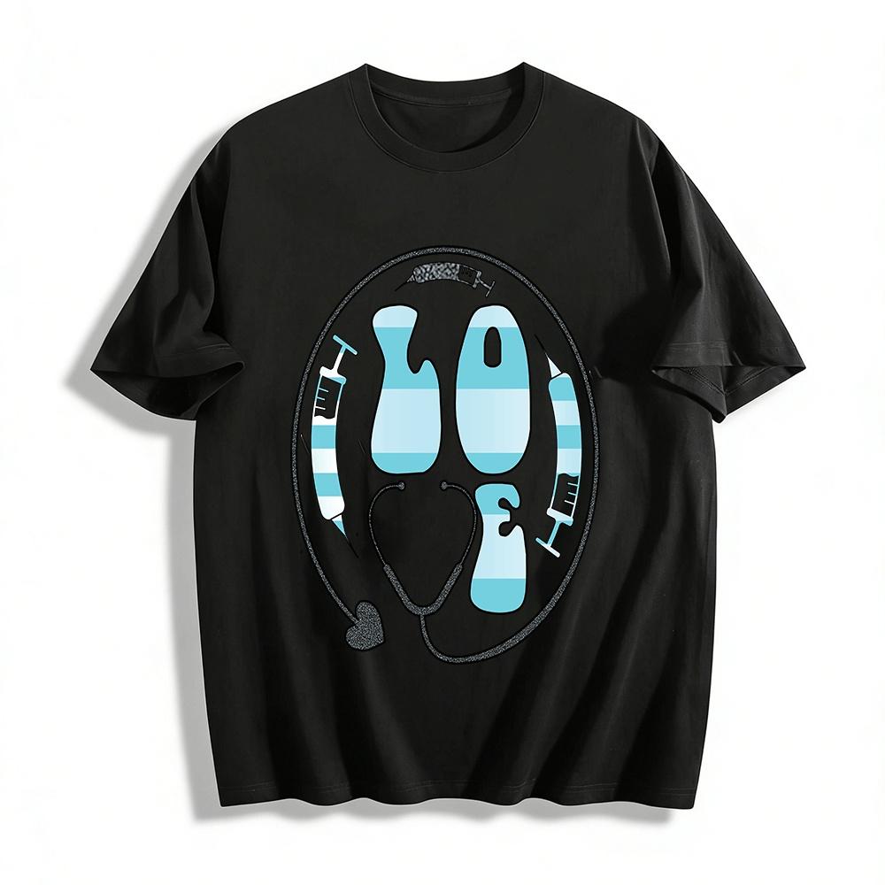 Love Print Medical Stethoscope Syringe Casual T-Shirt Pure cotton T-shirt XXS