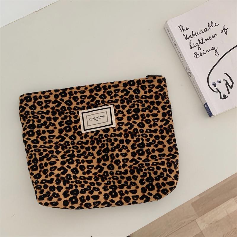 Vintage Leopardenmuster Damen Aufbewahrungstaschen Tragbare Leinwand Damen Clutch Kosmetiktasche Lässige Damen Make-up-Etui Geldbörse Handtaschen