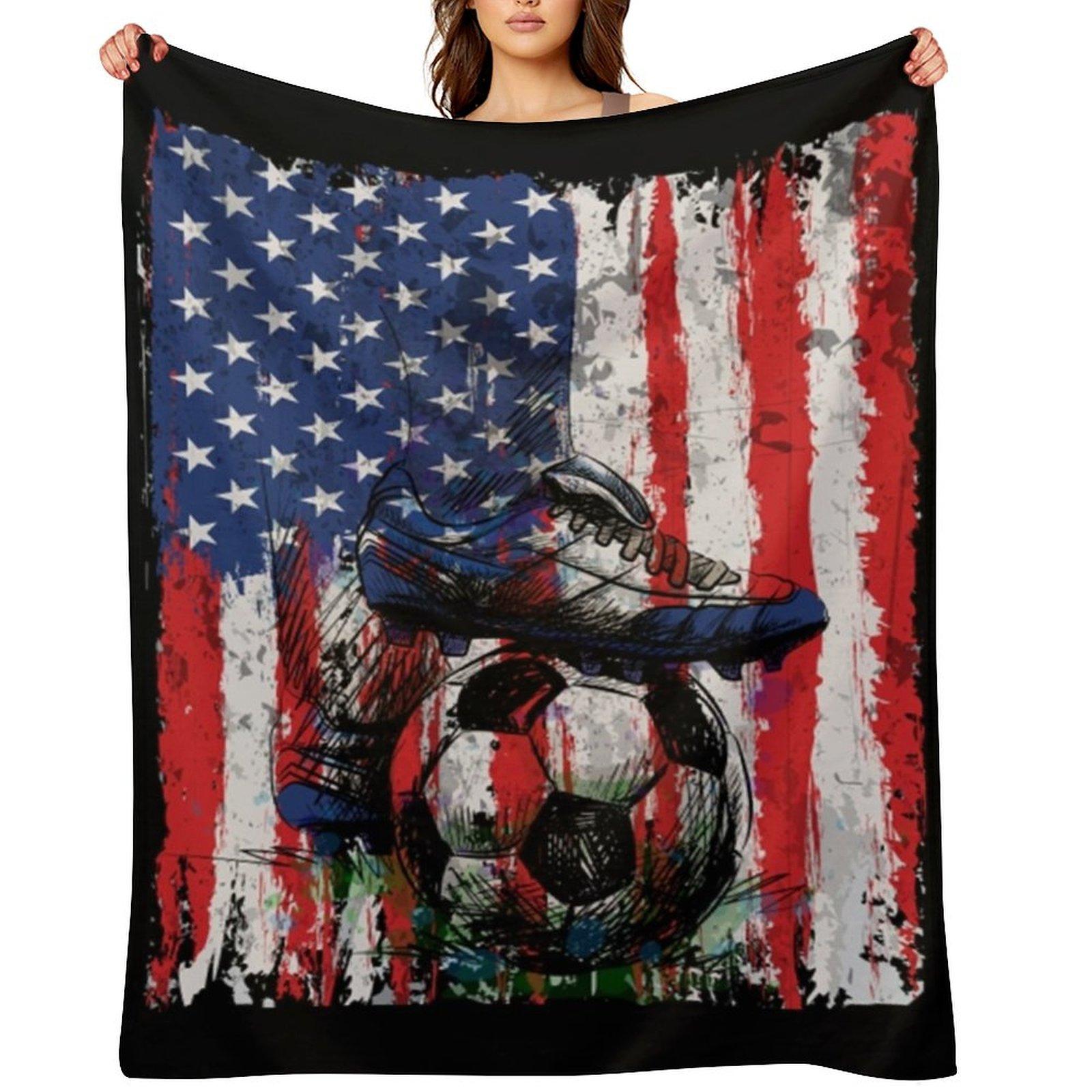 Patriotic American _ Soccer Team 2022 USA Flag Football Cup Throw Blanket Luxury Throw Sofas heavy to sleep Blankets 30x40in