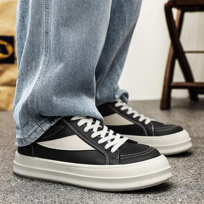 Zapatos Casuales de Tabla para Hombre Primavera Suela Gruesa Cuero Versión Mejorada Fondo Plano Base Resistente al Desgaste Moda Clásica Versátil