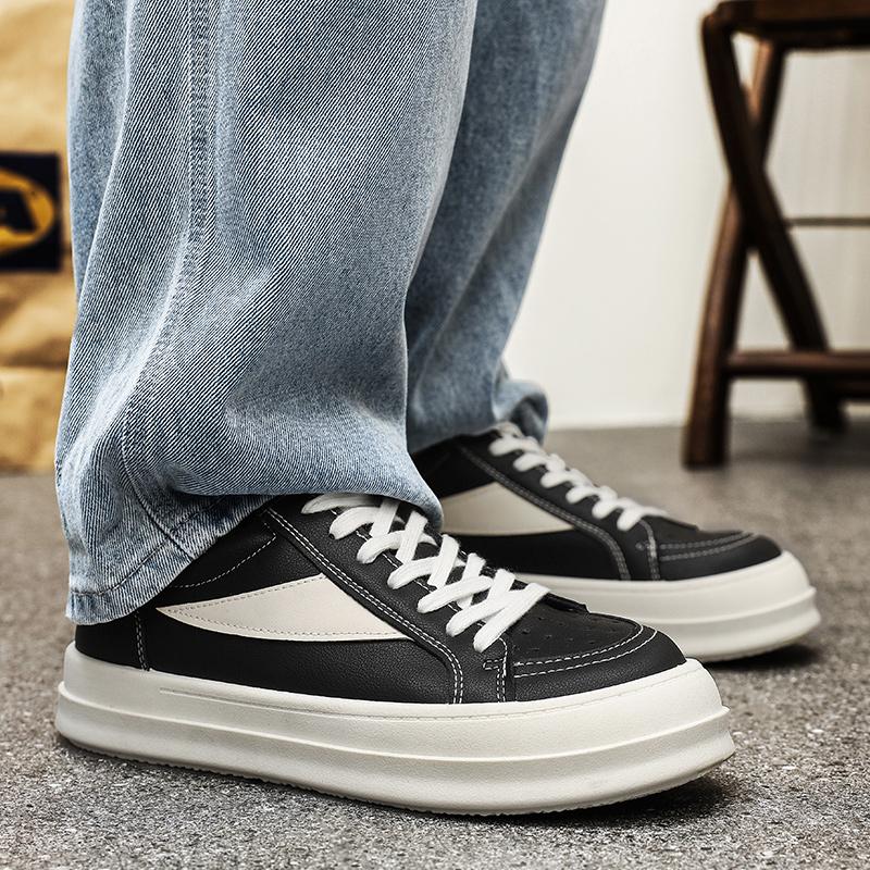 Men's Casual Board Shoes Spring Thick Soled Leather Upgraded Version Flat Bottomed Wear-resistant Base Classic Fashion Versatile