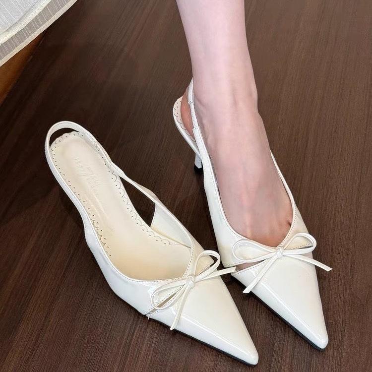 So Beautiful!! Nude Pointed Head Bow Light Mouth High Heels Women's Spring Empty Sandals Spring Summer Sweet High Sense