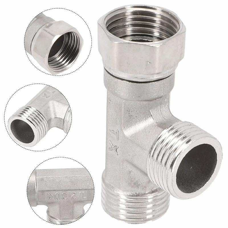 Stainless Steel T Adapter G1/ 2" T-Valve Diverter Valve Three Way Device Hole For Bath Bidet Sprayer Shower