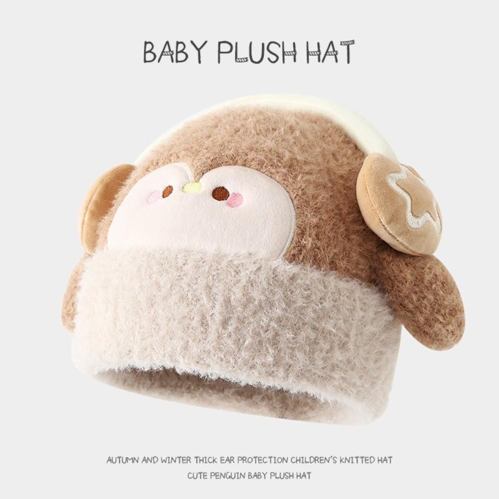 Warm Penguin Beanie Cartoon Thick Knit Earflap Hat Cute Kids Plush Winter Hat Ages 3-8
