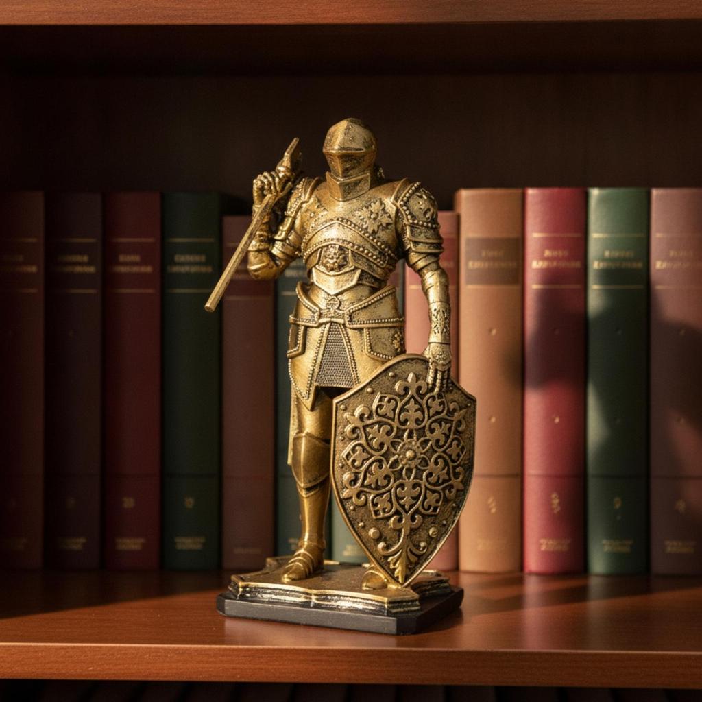 Metallic-LookLook Medieval Knight Figurine Nordic with Buckler