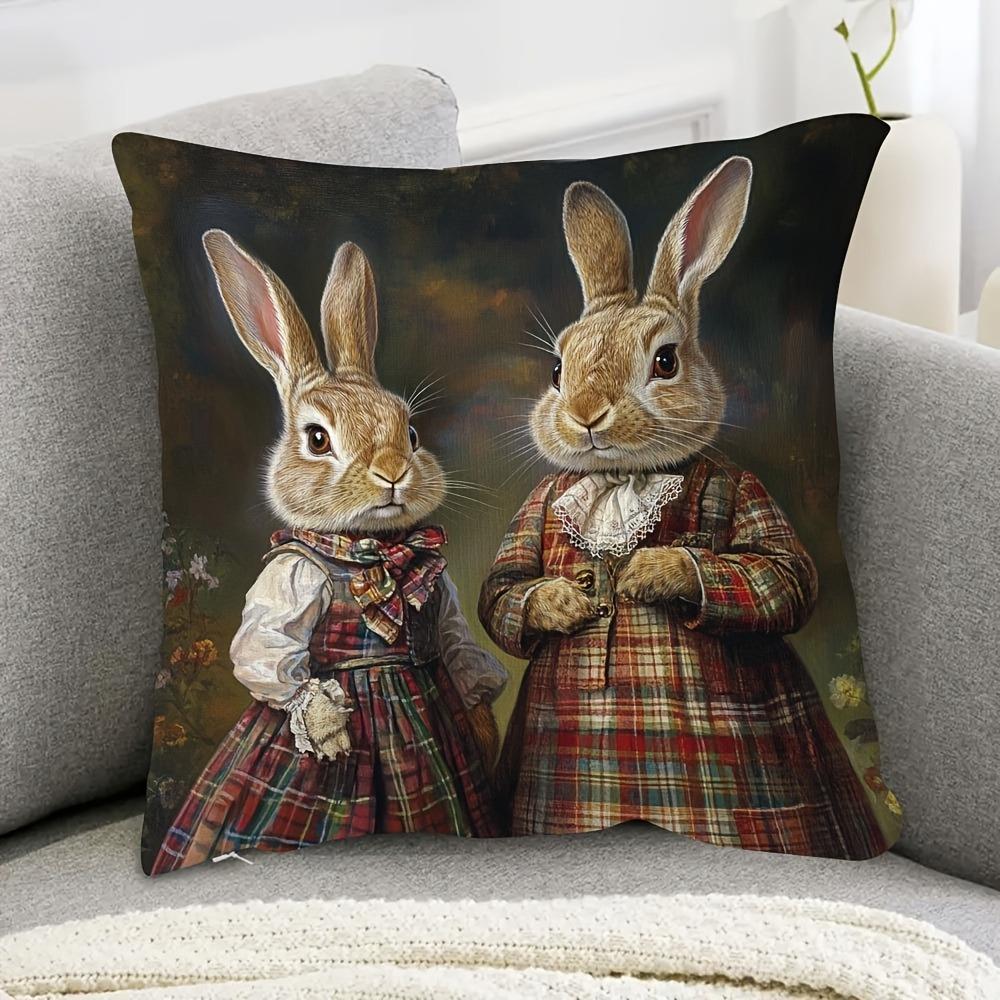 Мультяшная наволочка с рисунком детского кролика и шотландской клетки 40x40cm16x16inch 565₽