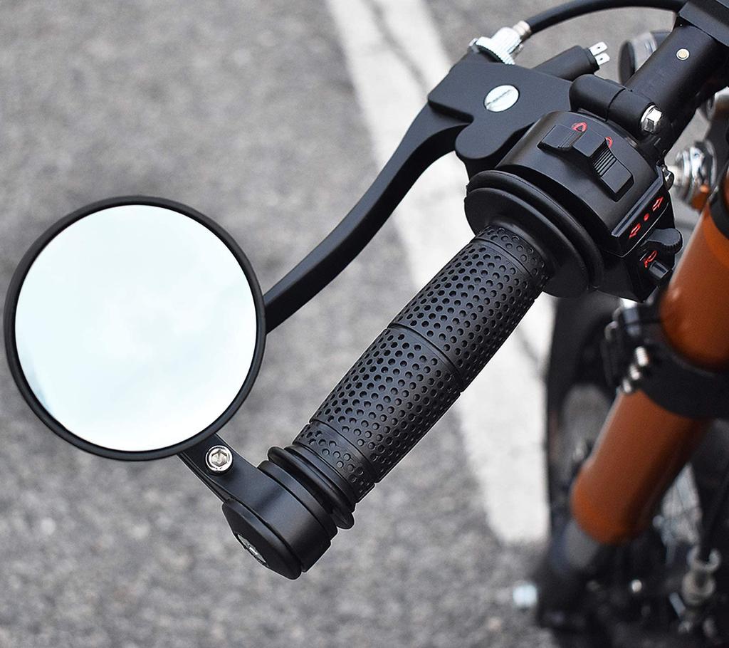 Esprotori Motorcycle Rearview Universal Motorcycle Bar End Black Compatible with and Chopper Mirror, Mirror, Round, Honda, Kawasaki, Yamaha,