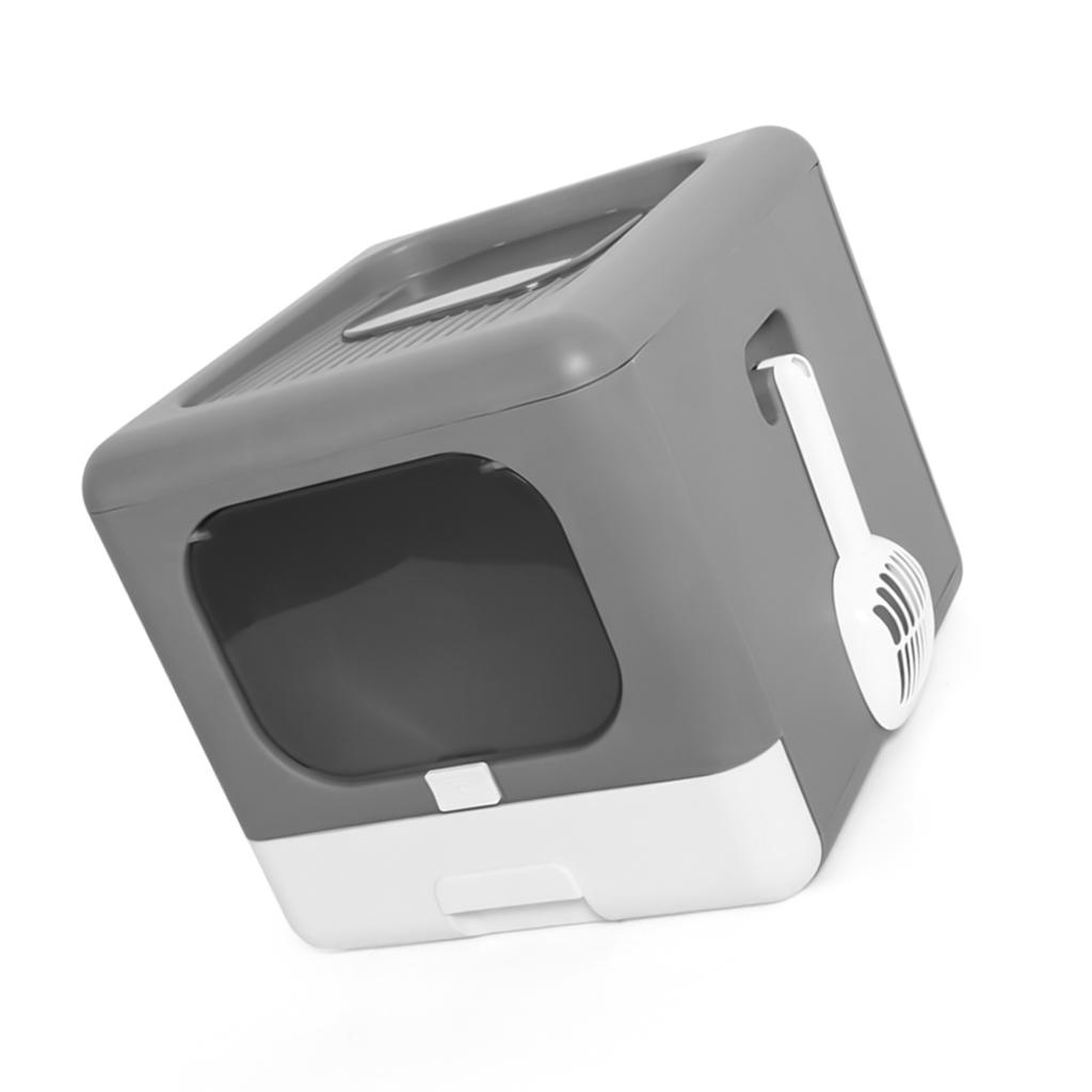 Portable Foldable Cat Litter Box Large   Enclosed Cat Potty Toilet Front Entry Top Exit with Lid Litter Scoop