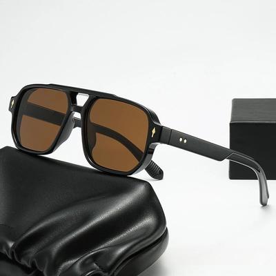 Vintage Double Bridges Men Polarized Square Sunglasses Fashion Clear Ocean Lens Eyewear Women Trending Rivets Sun Glasses UV400