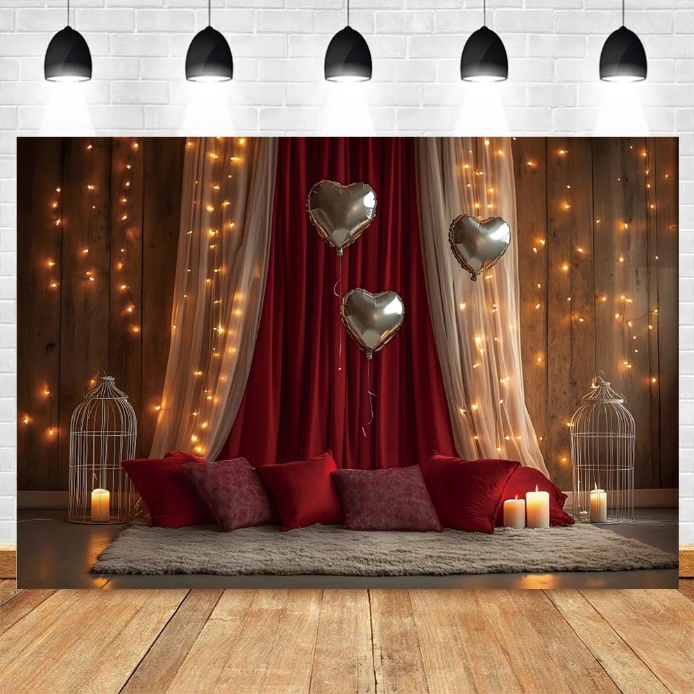Romantic Valentine's Day Red Rose Love Candle Photography Banner Background, Indoor Scene Couple Photo Shooting Studio Backdrop