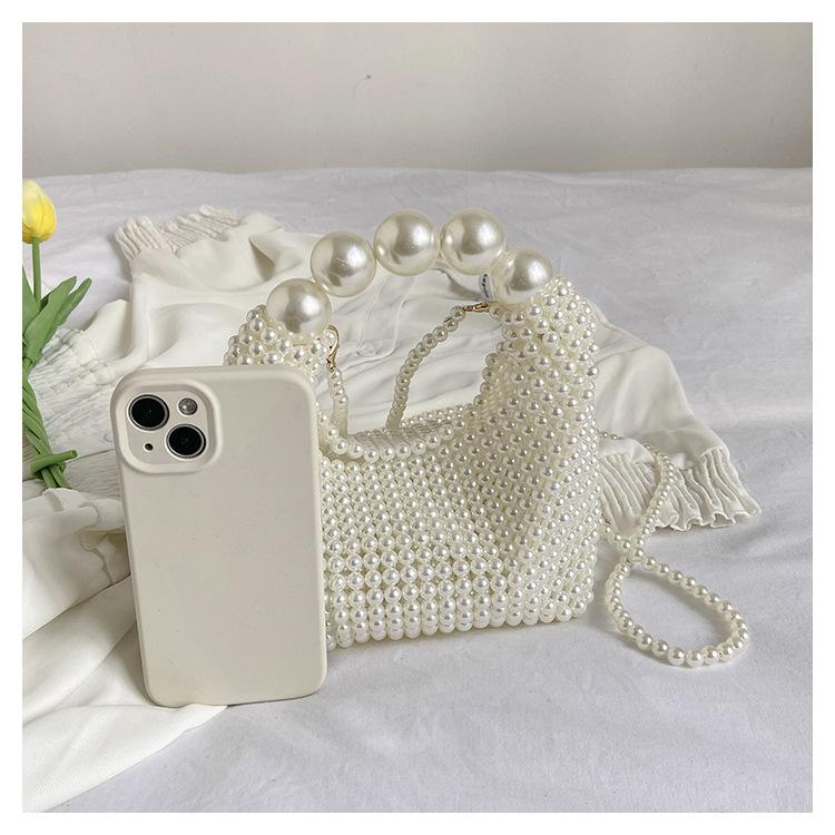 Pure hand-woven dinner bag female retro fairy pearl bag trendy large capacity portable shoulder bag