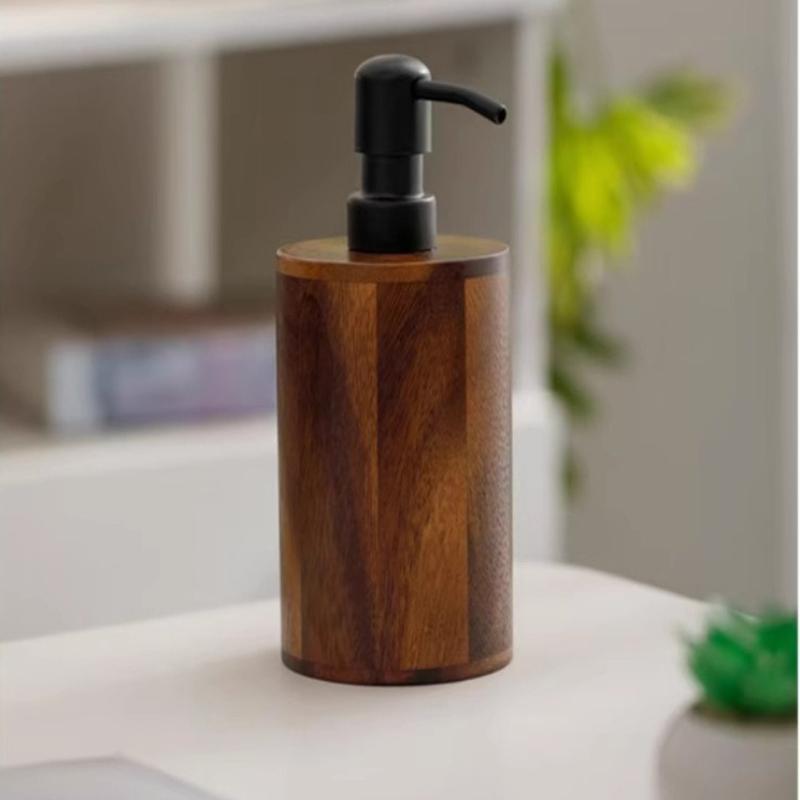 Handcrafted Walnut Wood Press Pump Bottle for Lotion Nordic Style Decorative and Functional Dispenser for Bathroom Vanity