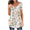 Women's Summer Short Sleeve Round  Neck Top Floral Butterfly Print Top