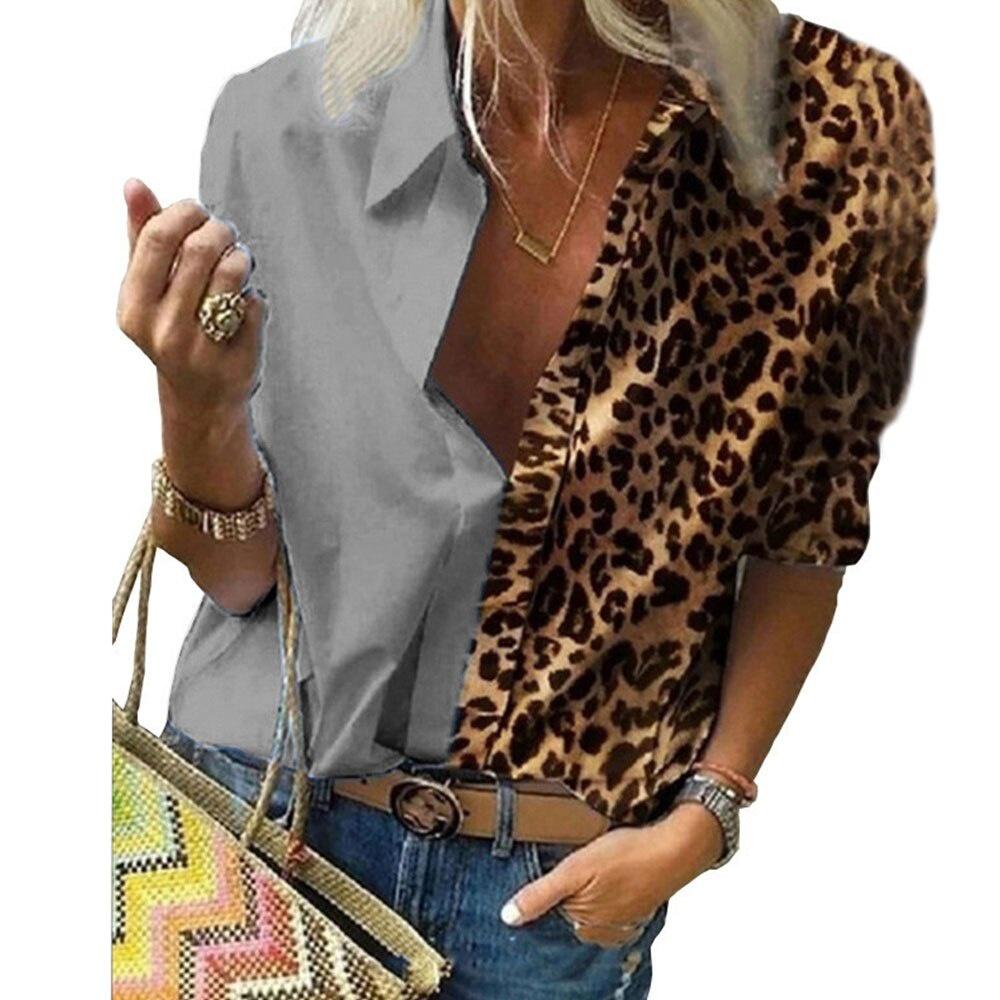 Casual Long Sleeve Leopard Print Patchwork Loose Blouses and Shirts Elegant Office Lady Chiffon Blouse Oversized Top