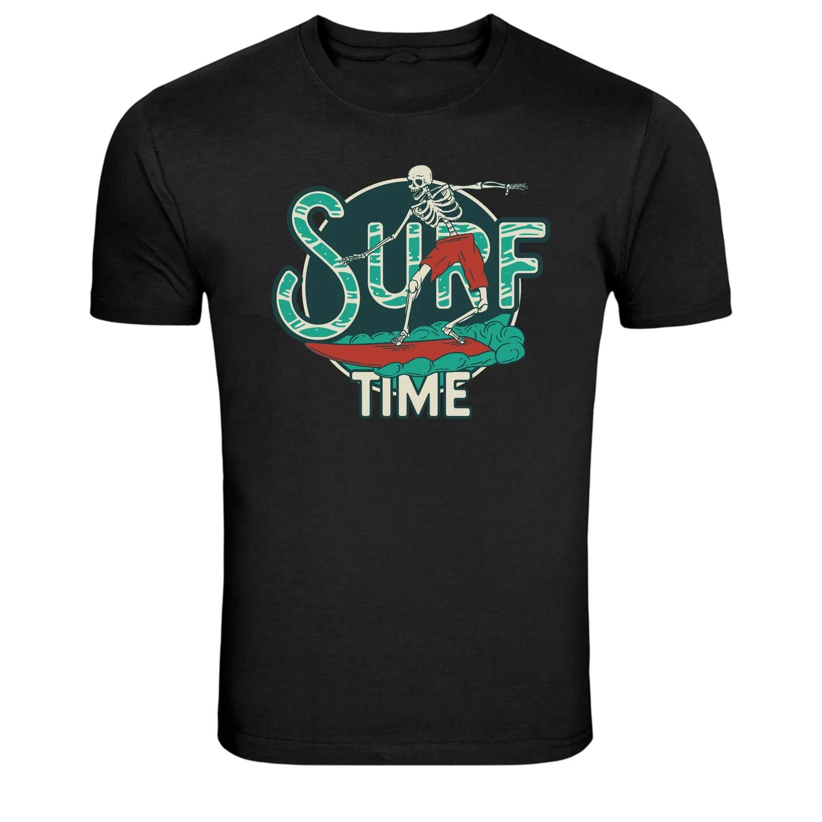 Surf Time Skeleton Surfboard Retro Surfing Graphic T-Shirt M