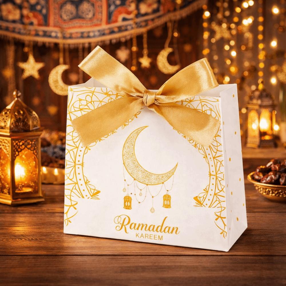 10Pcs Multicolor Eid and Ramadan Gift Boxes Star/Moon Satin Ribbon Bow Ramadan Gift Box Portable Reusable Eid Gift Box