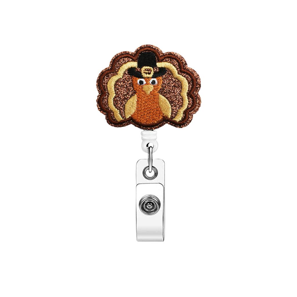 Thanksgiving Badge Holder Sturdy Retractable Id Badge Holder Cute Embroidered Badge Reel Cute For School Doctor Essential Worker