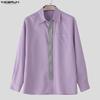 INCERUN Oversized Men Casual Loose Striped Print Patchwork Long Sleeve Shirts Tops