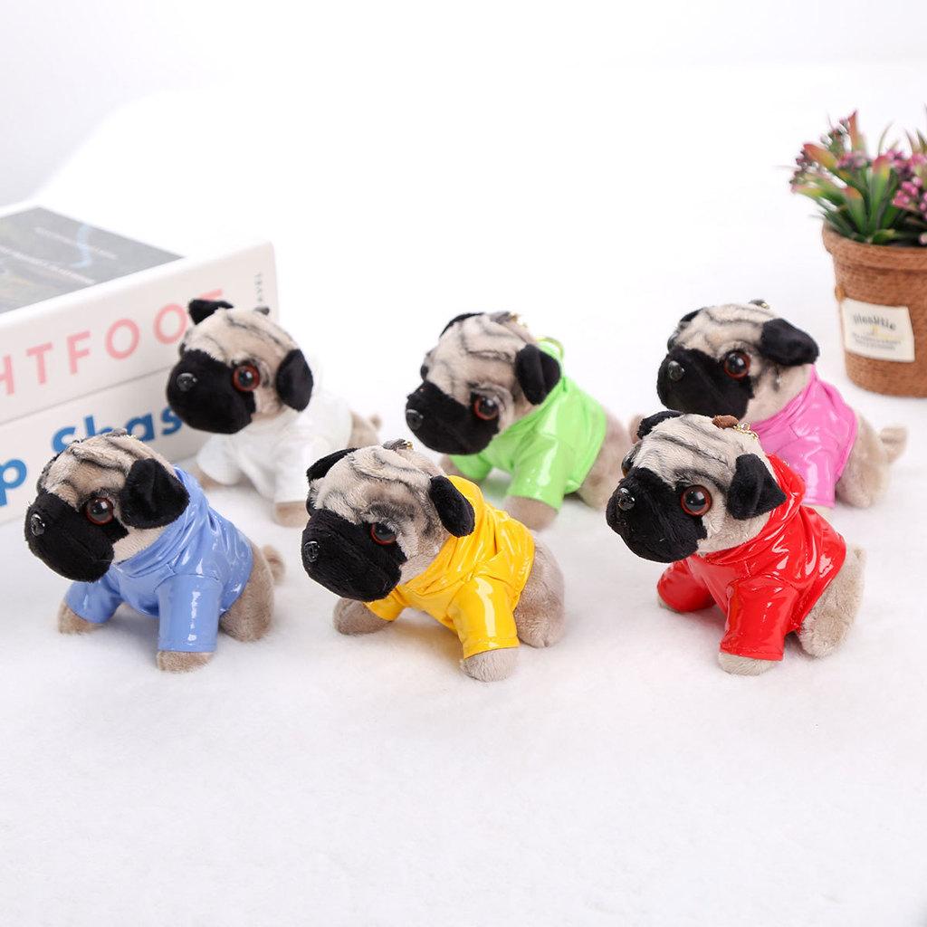 Pug Dog Plush Toy Keychain With Short Pile Fabric For Birthday Gift And Bag Charm
