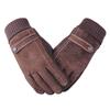 Mens Winter Thickened Fleece-Lined Pigskin Motorcycle Riding Gloves Touchscreen Compatible Outdoor Warm