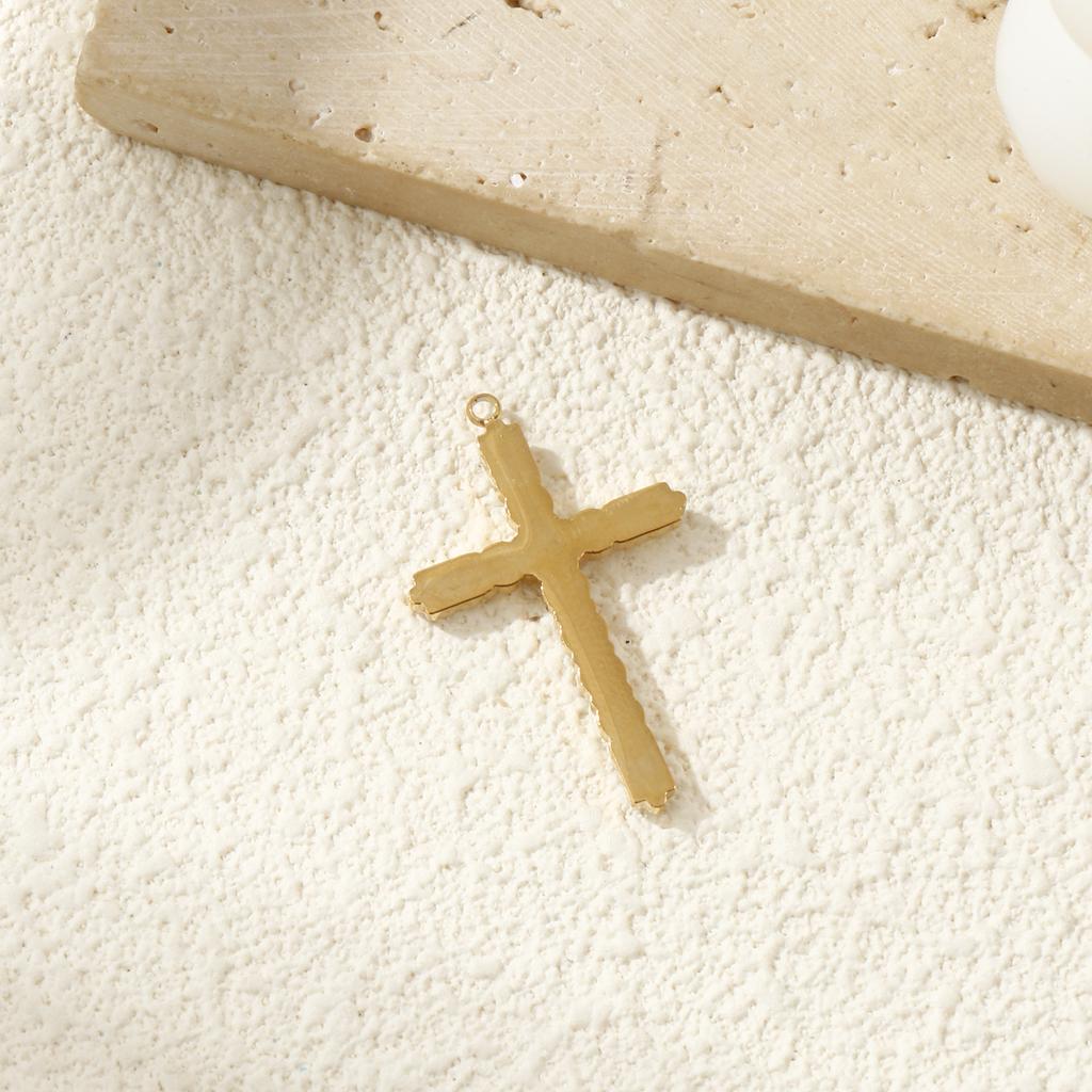 1 Piece Cross Pendants 304 Stainless Steel 18K Gold Plated Religious Clear Cubic Zirconia Charms for DIY Necklace 3.3cm x 2cm